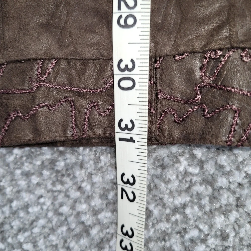 Anage Brown Studded Faux Suede Embroidered Jacket XS Floral Lining Boho Western